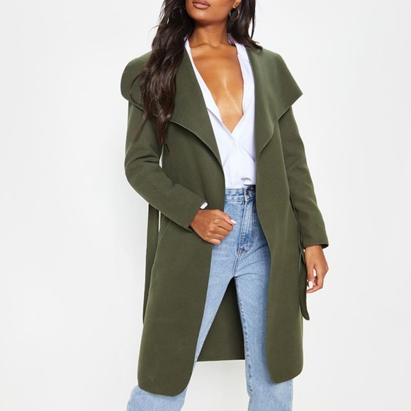 PrettyLittleThing Jackets & Blazers - Khaki Oversized Waterfall Belted Coat